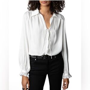 Zadig & Voltaire Tilan Satin Shirt - White Small Long Sleeve Button Down NWT